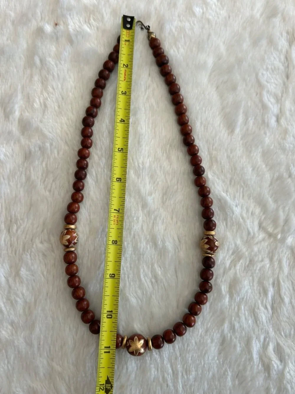 Vintage 80's‎ Brown Wood Beads Beaded Necklace Earthy Neutral Tones